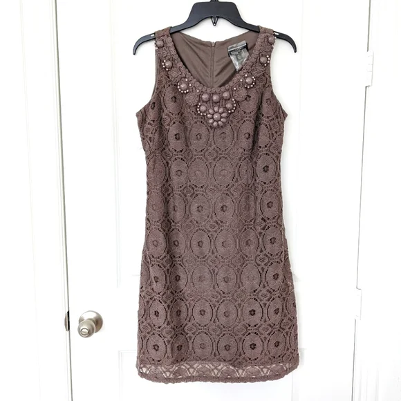 Ronni Nicole Charcoal Grey Jewel Embellished Lace Sheath Dress Size 6 Ronni Nicole Charcoal Grey Jewel Embellished Lace Sheath Dress Size 6